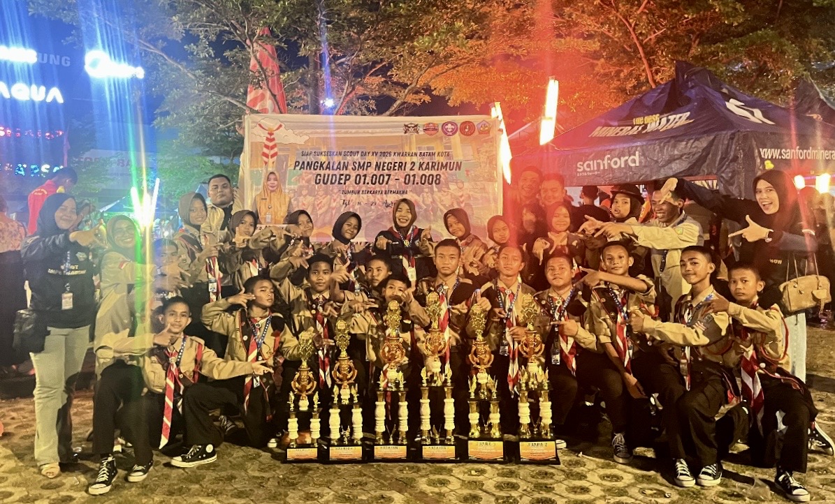 Prestasi membanggakan berhasil ditorehkan oleh siswa-siswi Pramuka SMP Negeri 2 Karimun dalam ajang Scout Day tingkat penggalang SMP.(Foto: Istimewa)
